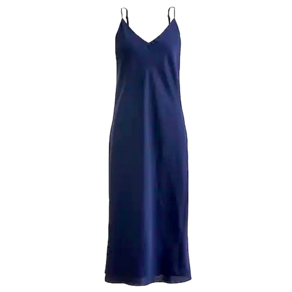J. Crew Navy Blue Bias-Cut Satin Effect Slip Dress